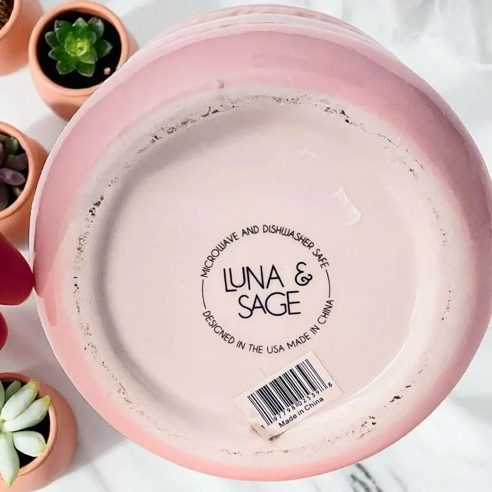 NWT LUNA & SAGE Gorgeous Macaron Pink White Glossy Ceramic 7”Canister Jar w Lid